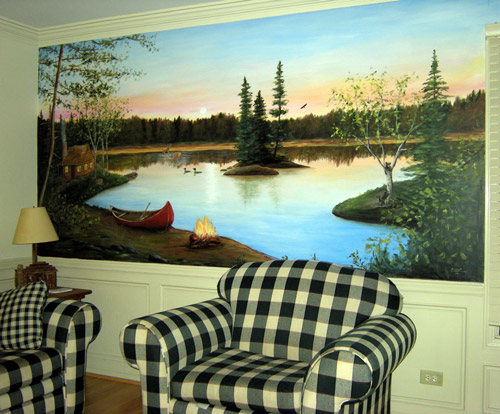 North Woods - Rustic - Outdoors - Murals - Lake - Sunset