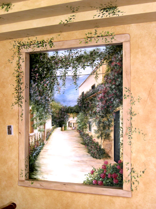 Tuscan Courtyard - Italian Courtyard Mural